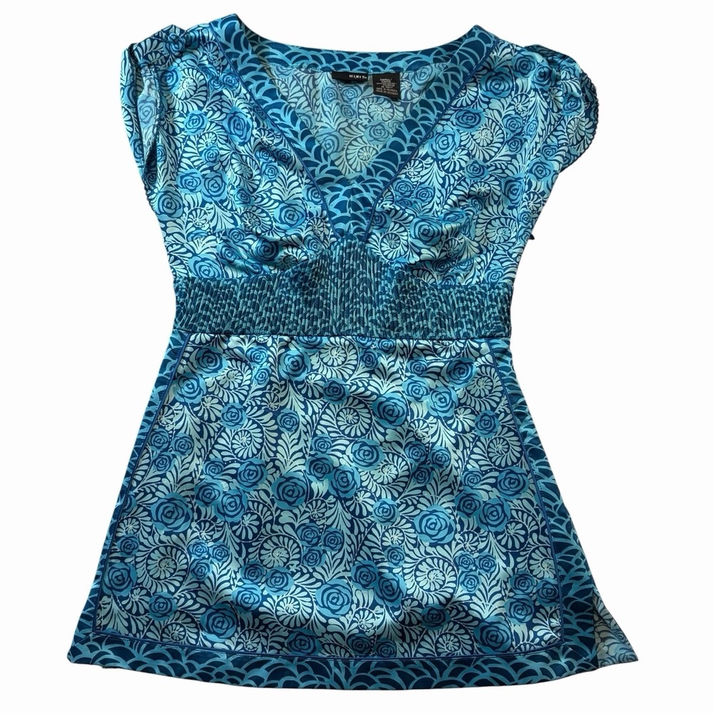 MIXIT Blue Floral Swim Cover Up Tunic Womens Small Empire Waist Beach Pool